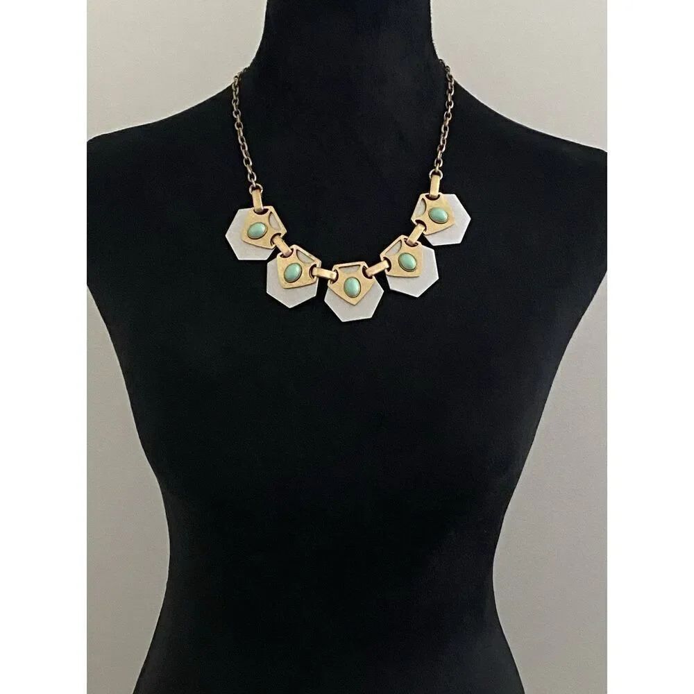 J.CREW Two-Tone Statement Necklace With Faux Turquoise